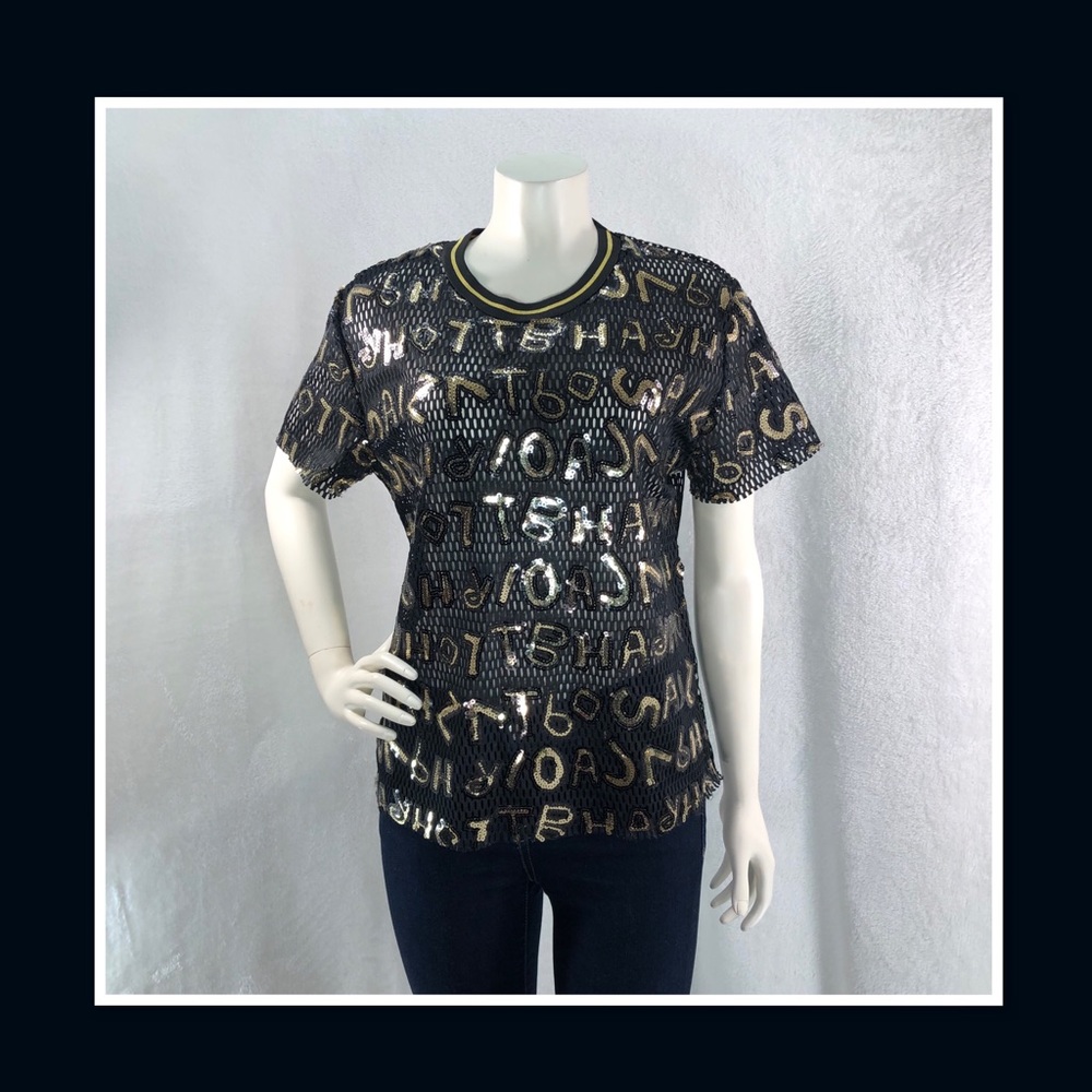L/C LIZETTE COLLECTION WOMENS LETTER NET TOP S